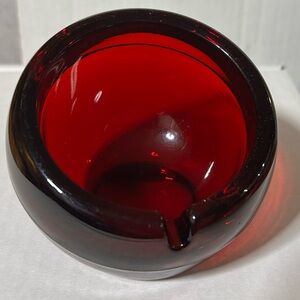 Vintage Viking Glass Orbit Sphere ASHTRAY-Atomic Ruby Red ArtGlass Retro EUC